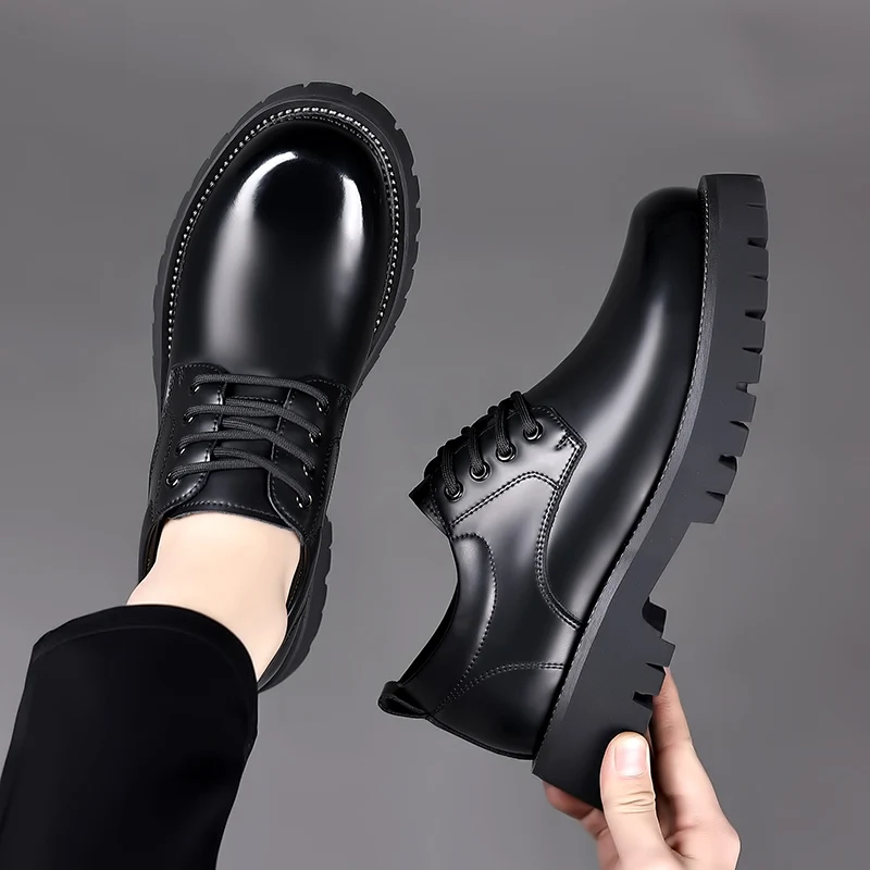 Classic Trends Spring Outdoor Men\'s Leather Shoes Platform Oxfords Male Derby Shoes Casual  Mens Lace Up Thick Soled Work Shoes