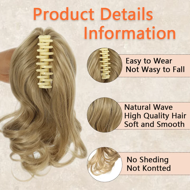 LUPU Synthetic Ponytail Extension Short Wave Curly Ponytail Clip in Claw Hair Extension Natural Synthetic Hairpiece for Women