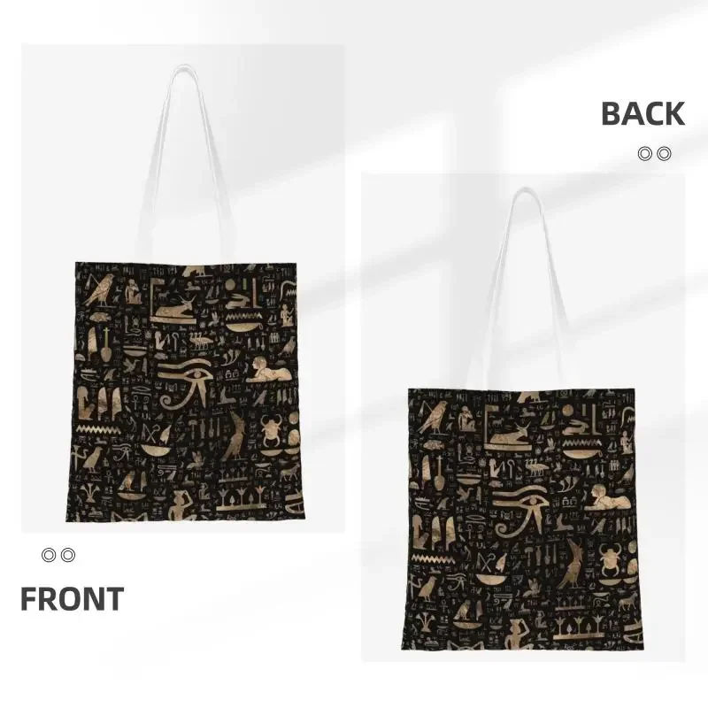 Ancient Egyptian Hieroglyphs Grocery Shopping Bag Custom Printing Canvas Shopper Tote Shoulder Bags Egypt Culture Handbag