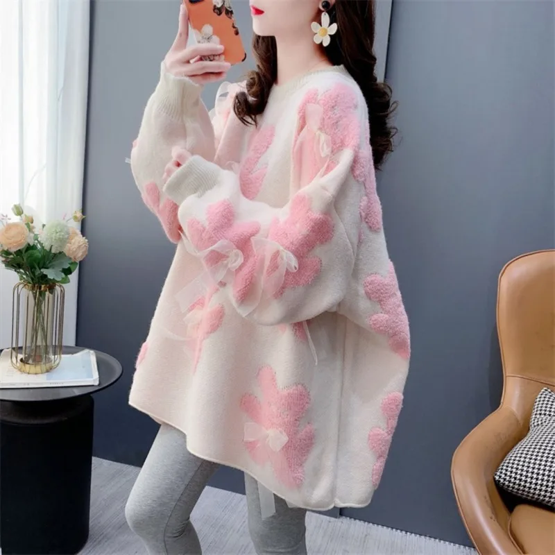 

Round O Neck Knitted Sweaters for Women Japanese Style Attractive Sueters De Mujer Elegant Clothes Thermal Bow Female Pullover