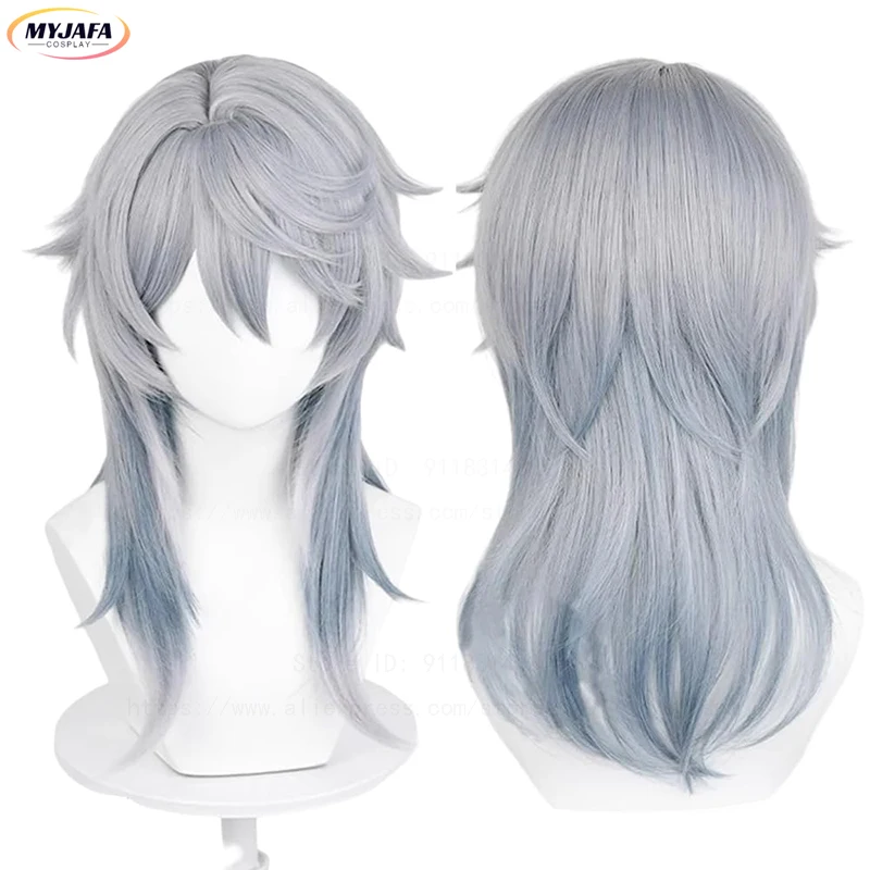 

High Quality HSR Sunday Cosplay Wig Middle Long Gray Blue Gradient Scalp Heat Resistant Synthetic Hair Game Anime Wigs + Wig Cap