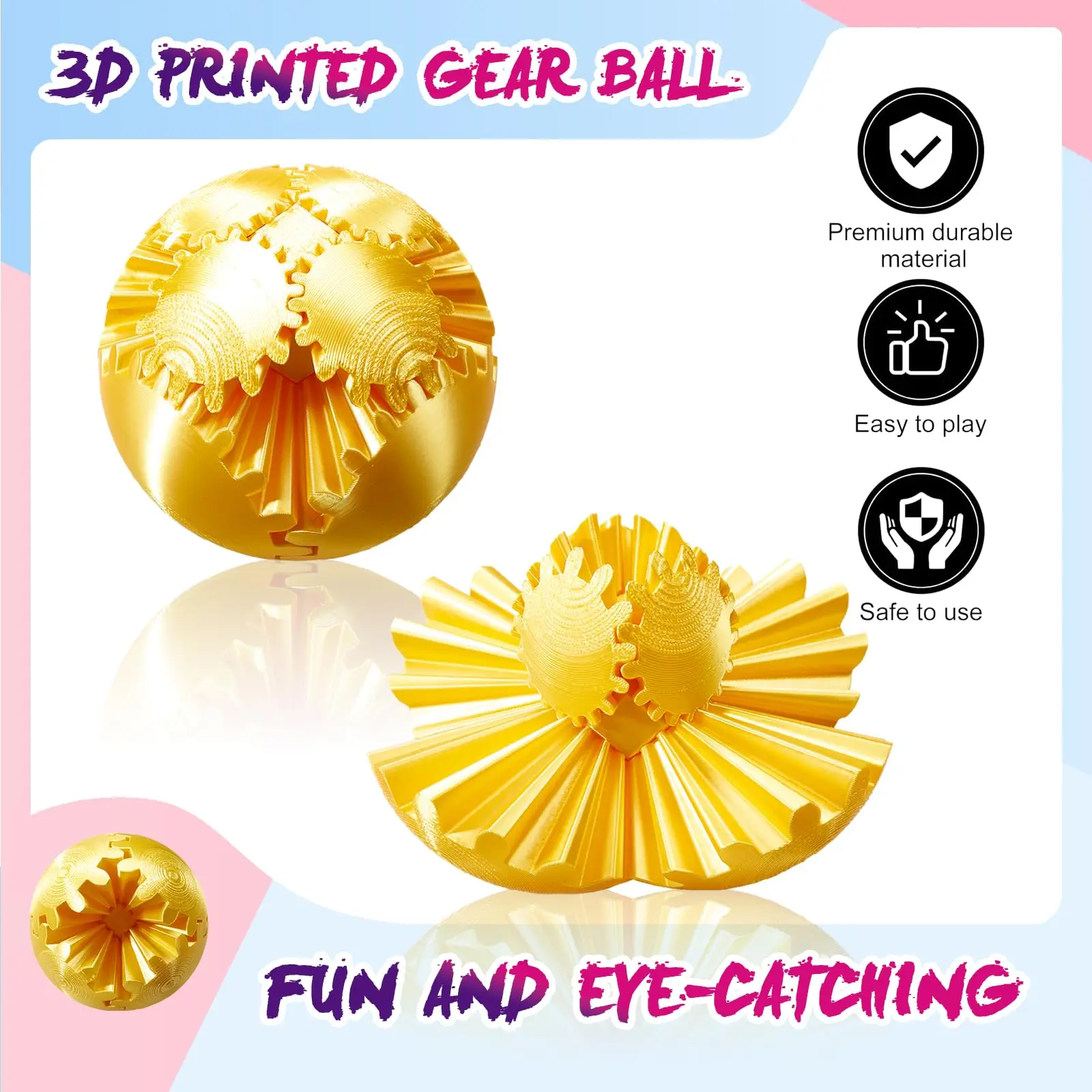 Gear Ball-3D Printed Gear Ball,Spin Gear Sphere,Cube Fidget Toy,Portable Fingertip3D Printed Toy with Multiple Deformate for Kid