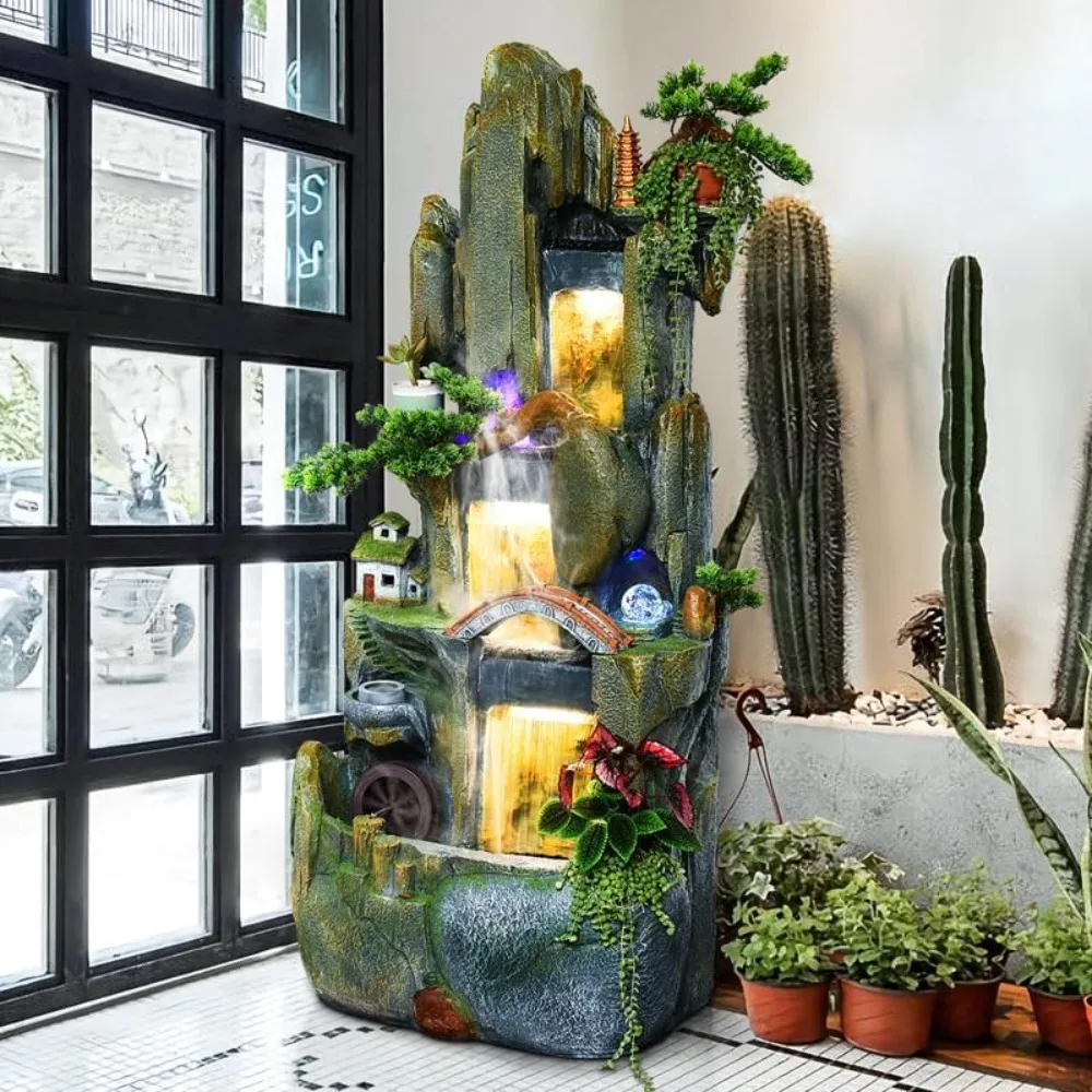 Large floor-to-ceiling rockery water fountain ornament Pendant Indoor waterscape feng shui wheel balcony opened hotel fish pond