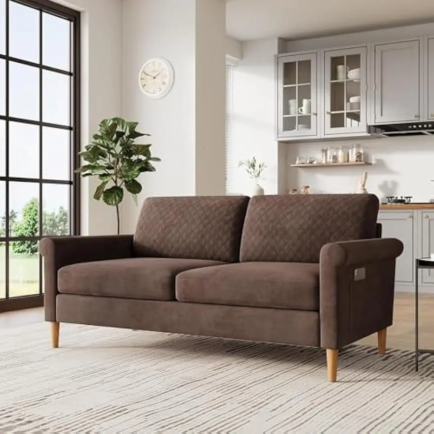 

Dark Brown Loveseat Sofa Couch for Living Room, Modern Sofa,Small Couches ,Upholstered 2-Seater Love Seats Couch