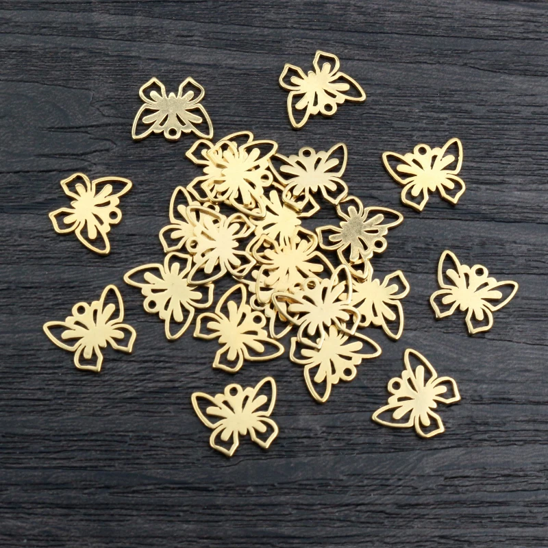 10 sztuk 10x11mm 316 ze stali nierdzewnej pozłacane motyl mały Charms wisiorek dla naszyjnik DIY tworzenia biżuterii akcesoria