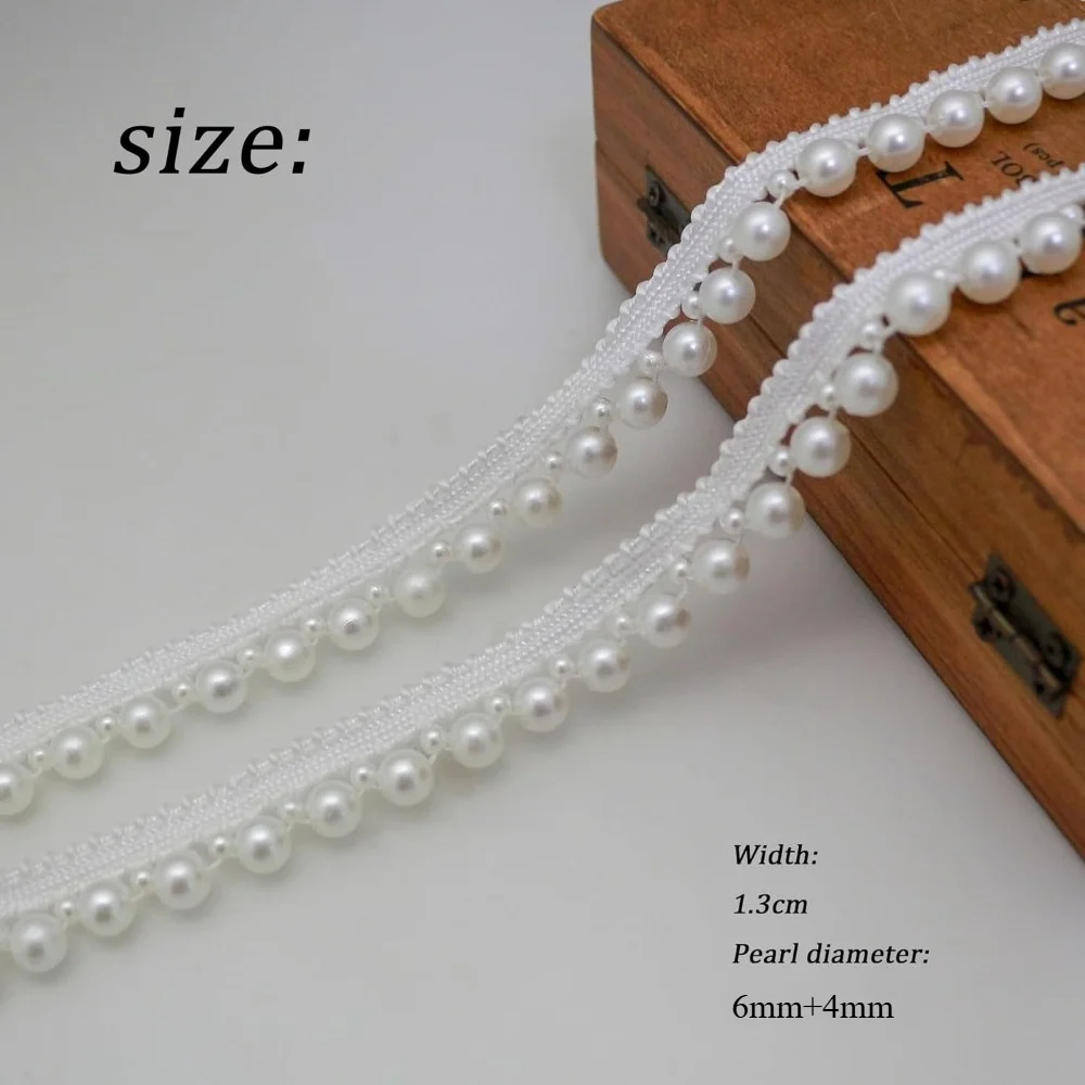 8.6M White Faux Pearl Lace Trim, Beaded Pearl Fringe Applique Ribbon for Sewing Bridal Wedding Dress Party DIY Craft Decoration