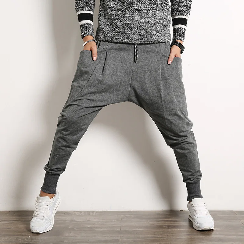 Black Harem Pants Men Hip Hop Streetwear Casual Trousers Solid Jogger Pants Side Pocket Men Sweatpants