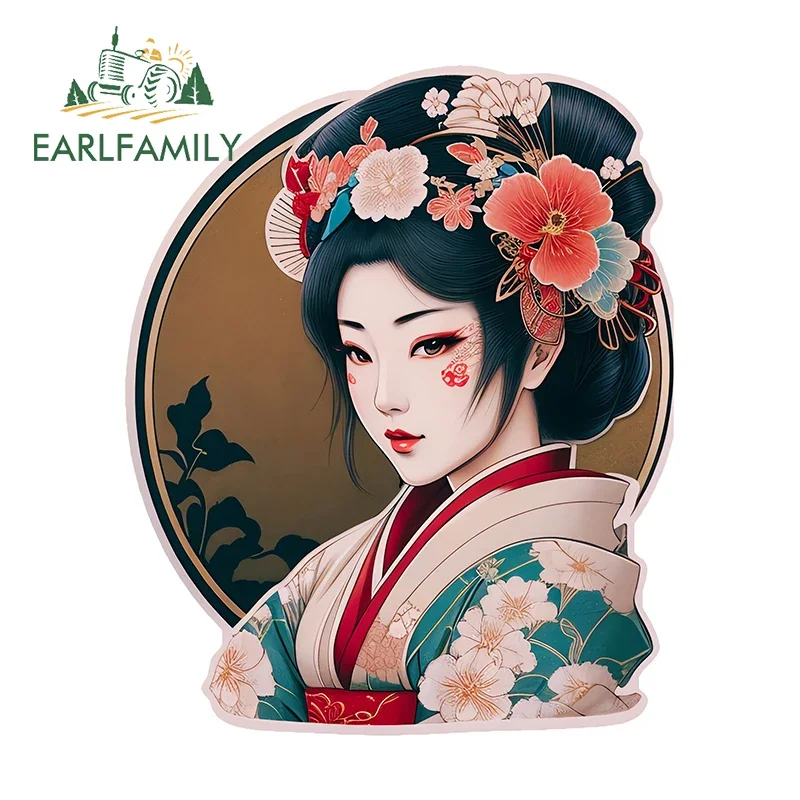 

EARLFAMILY 13cm x 10.6cm for Japanese Geisha Creative Women Car Sticker Racing Drifting Bumper Decal Flowerful Car Styling Decor