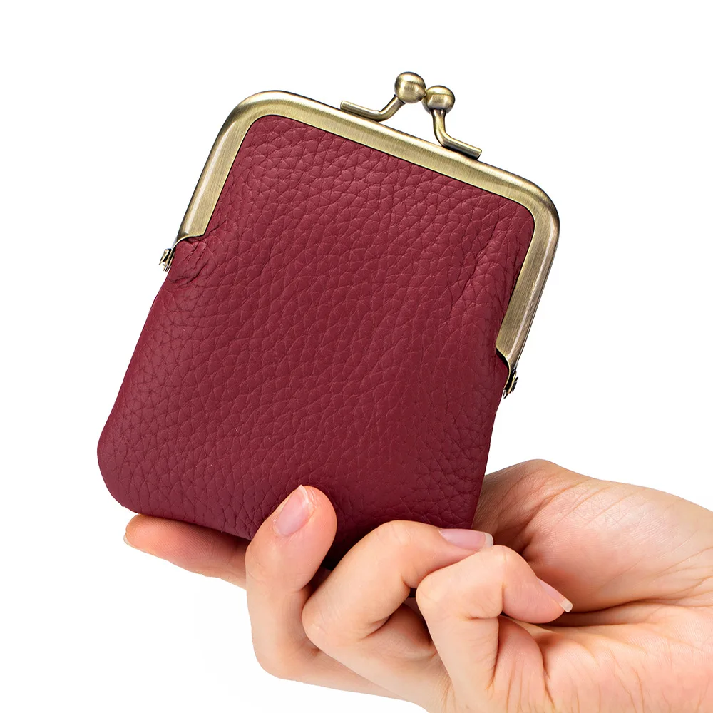 Women Genuine Leather Short Clip Wallets Lipstick Case Soft Cowhide Small Coin Purse Card Holder Multi-functional Clutch Bag