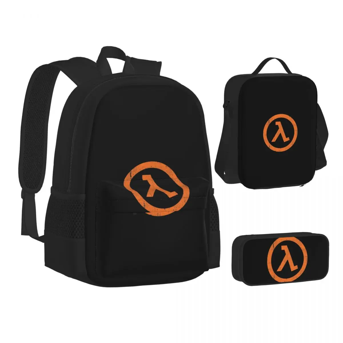 

Рюкзаки с символом Half Life Lambda для мальчиков и девочек, школьные сумки для детей, детский рюкзак, сумка для обеда, сумка для ручек, набор из трех предметов