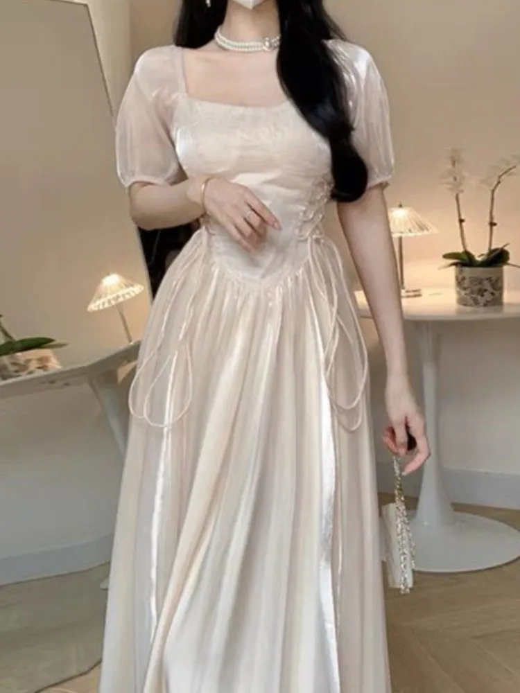 Elegant and Chic Women Fashion New Summer Dress Vintage A-Line Solid Party Prom Birthday Vestidos Female Clothes Long Robe