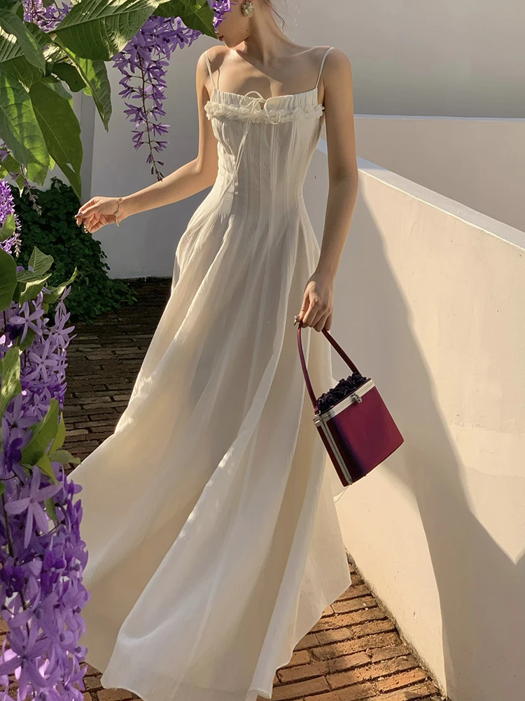 

Ele White Holiday Sle Ruffle Collar Strapl Slimming Pure Desire High End Feeling Dr Soft Polyester Low Stretch a ...