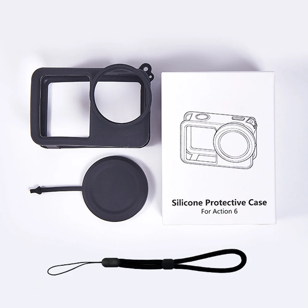

For DJI Osmo Action 6 Silicone Protective Cover Set Camera Case with Lens Cap & Anti-loss Lanyard for DJI Osmo Action 6