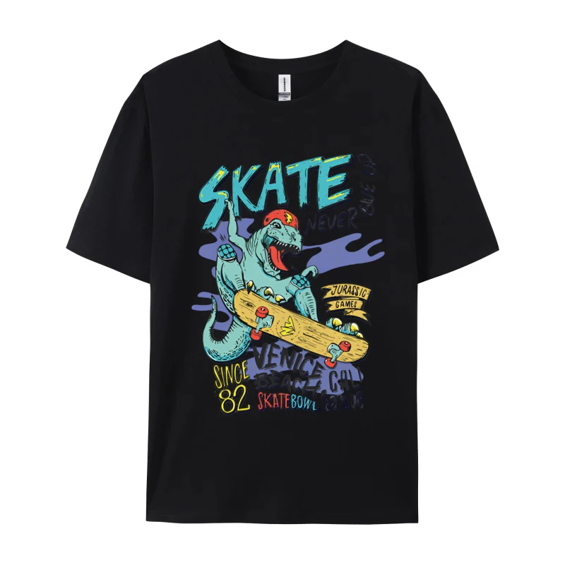 Dinosaur Skate Bowl Cool Vintage T Shirts Funny Unisex Tee Shirts Pure Cotton Man Casual Tops Clothing