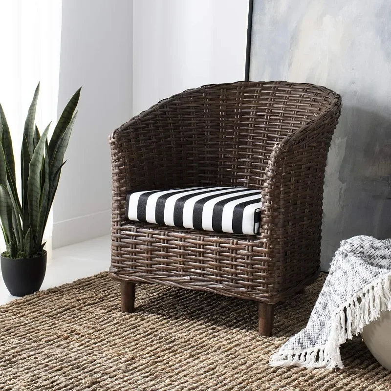 Honey Barrel Chair Wicker Makes Sturdy Accented Chairs Perfect for Gardens Brown/Black White Cushion Comfortable and Durable