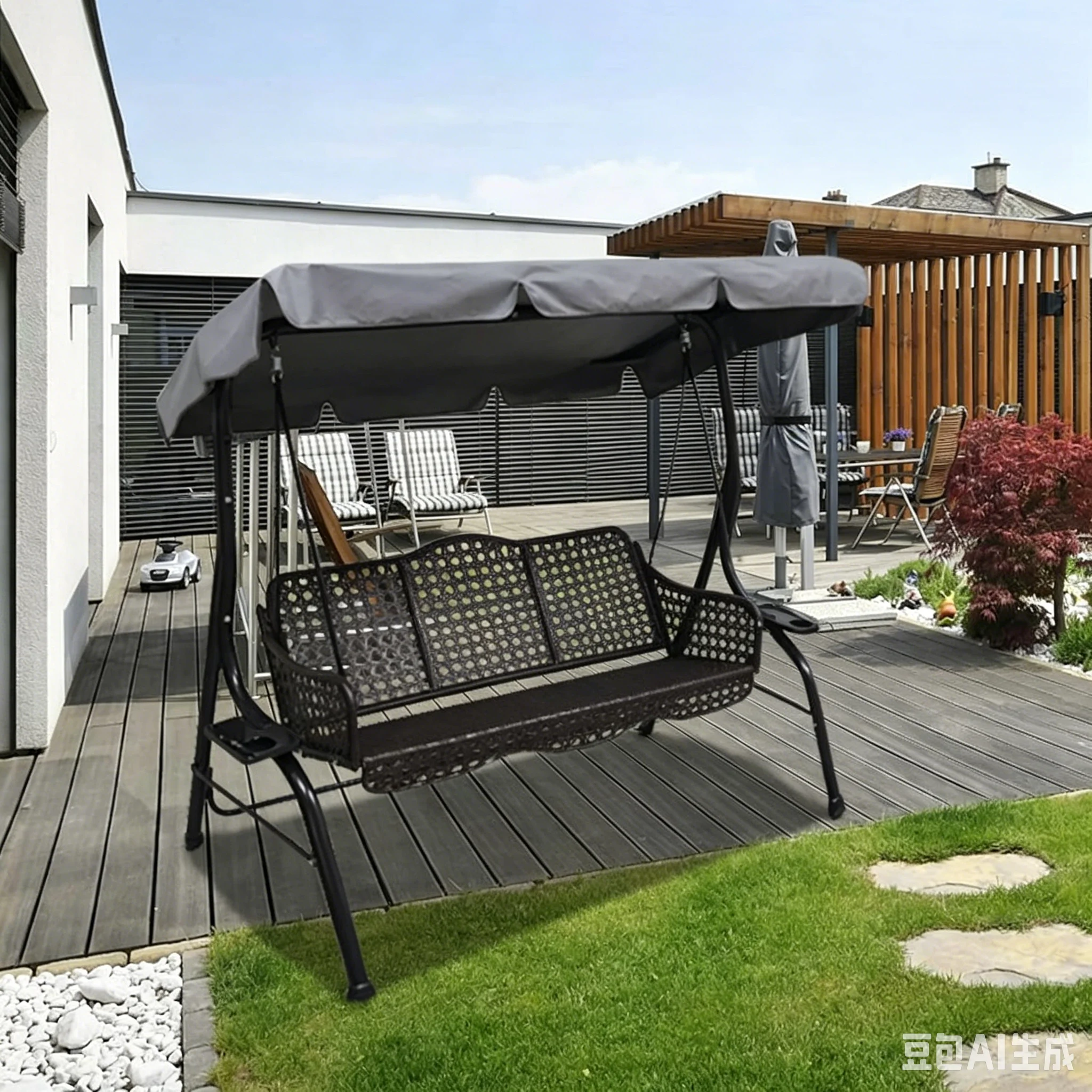 

2026 3-Seater Outdoor Patio Swing Chair Stainless Steel Metal Porch Swing with Removable Canopy Cover for Garden Yardpromote sal