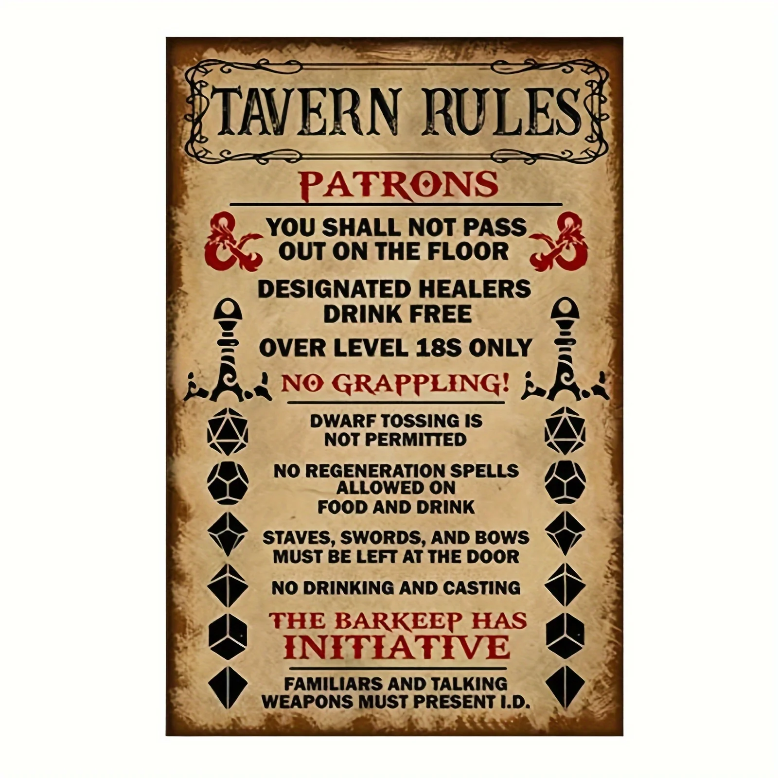 ديكور الغرفة قطعة واحدة من قواعد الحانة العتيقة، لافتة قصدير معدنية للعملاء، 8 × 12 بوصة، ديكور مقاوم للماء والعوامل الجوية