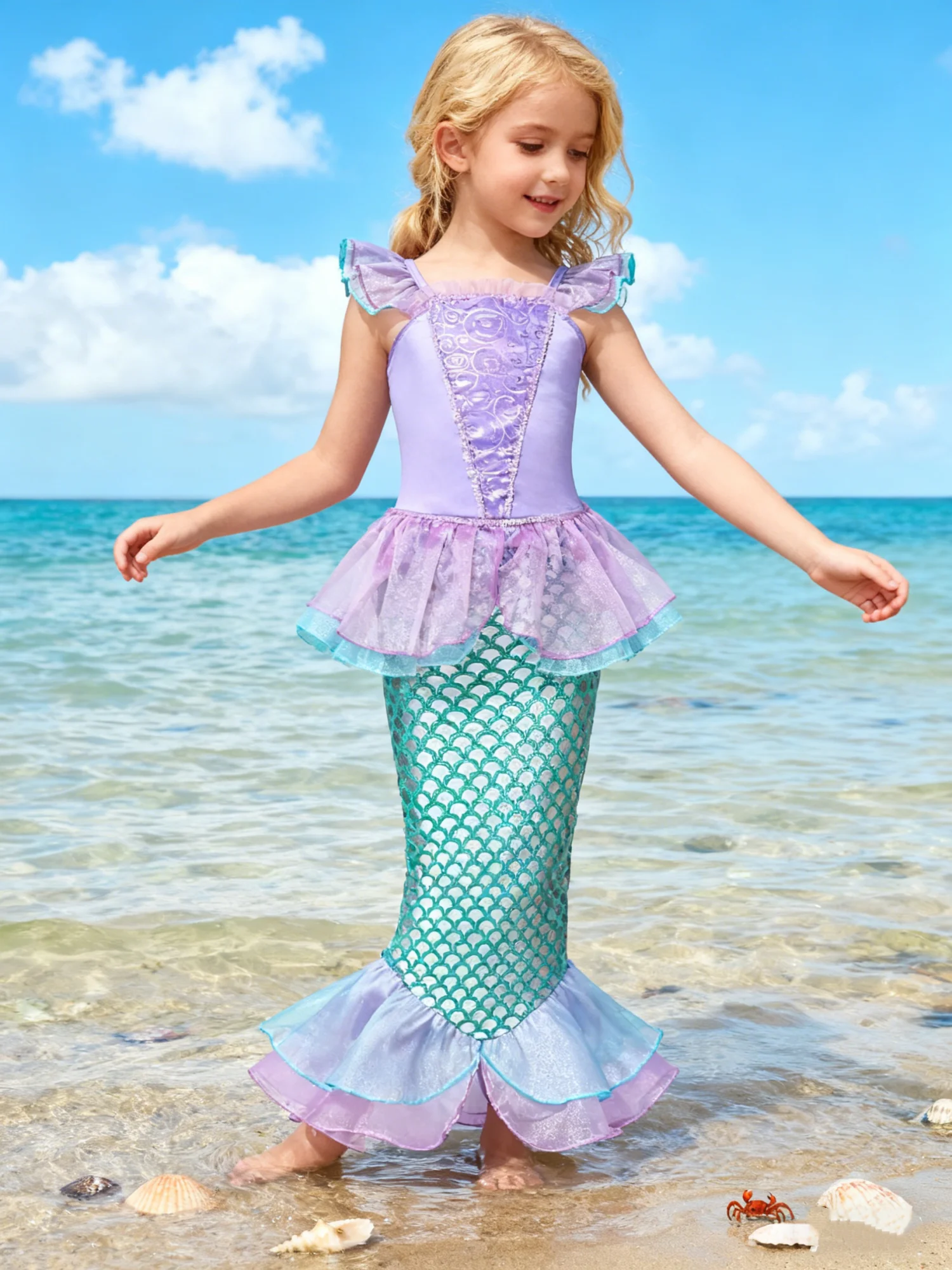 حورية البحر فستان حفلة عيد ميلاد الصيف فتاة حورية البحر زي كرنفال أنيمي تأثيري ملابس 2-10 سنوات الاطفال الخيال فستان حفلات التنكر #6