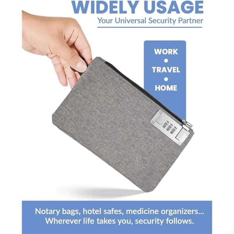 BNVN-Travel Safe Money Bag With Lock, Aerthezu Cash Locking Bags With Zipper, 2 Pack In Black& Grey, Lockable Bank Bag