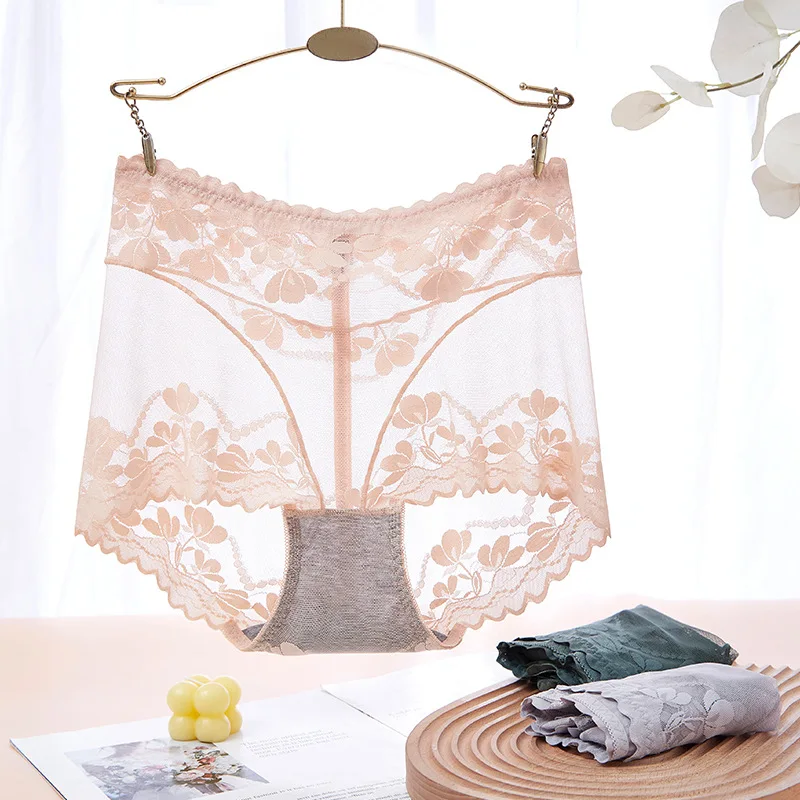 Women's Elastic Briefs Sexy Lace Flower Underwear Lingerie Seamless Ultra-thin Comfortable Women Panties High Waist Underpants