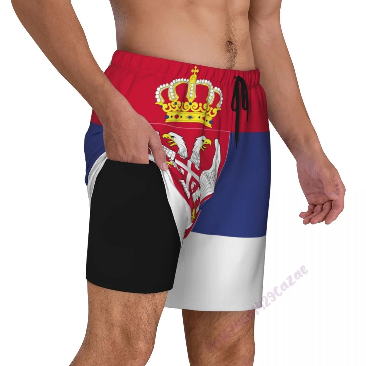 

Мужские плавки с 3D-флагом Сербии и компрессионной подкладкой 2 в 1, быстросохнущие летние шорты для плавания с карманами