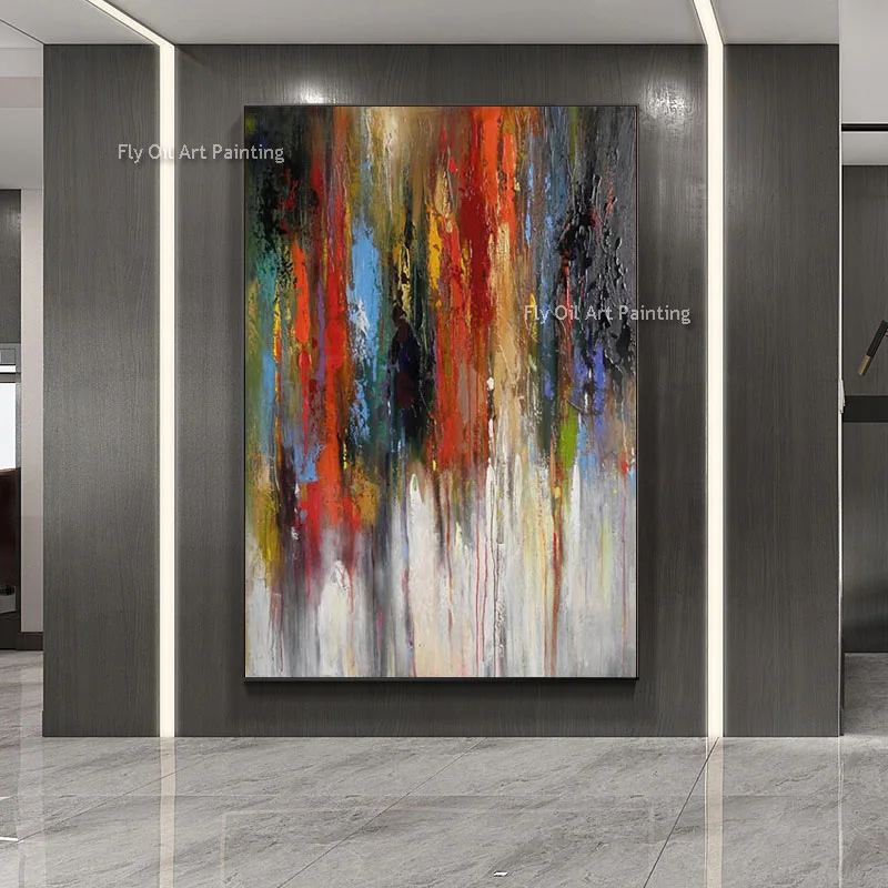 Large Abstract Red Balck Wall Art Handmade Seawave Wall Decor Colorful Canvas Oil Painting Modern Wall Art For Living Room Decor