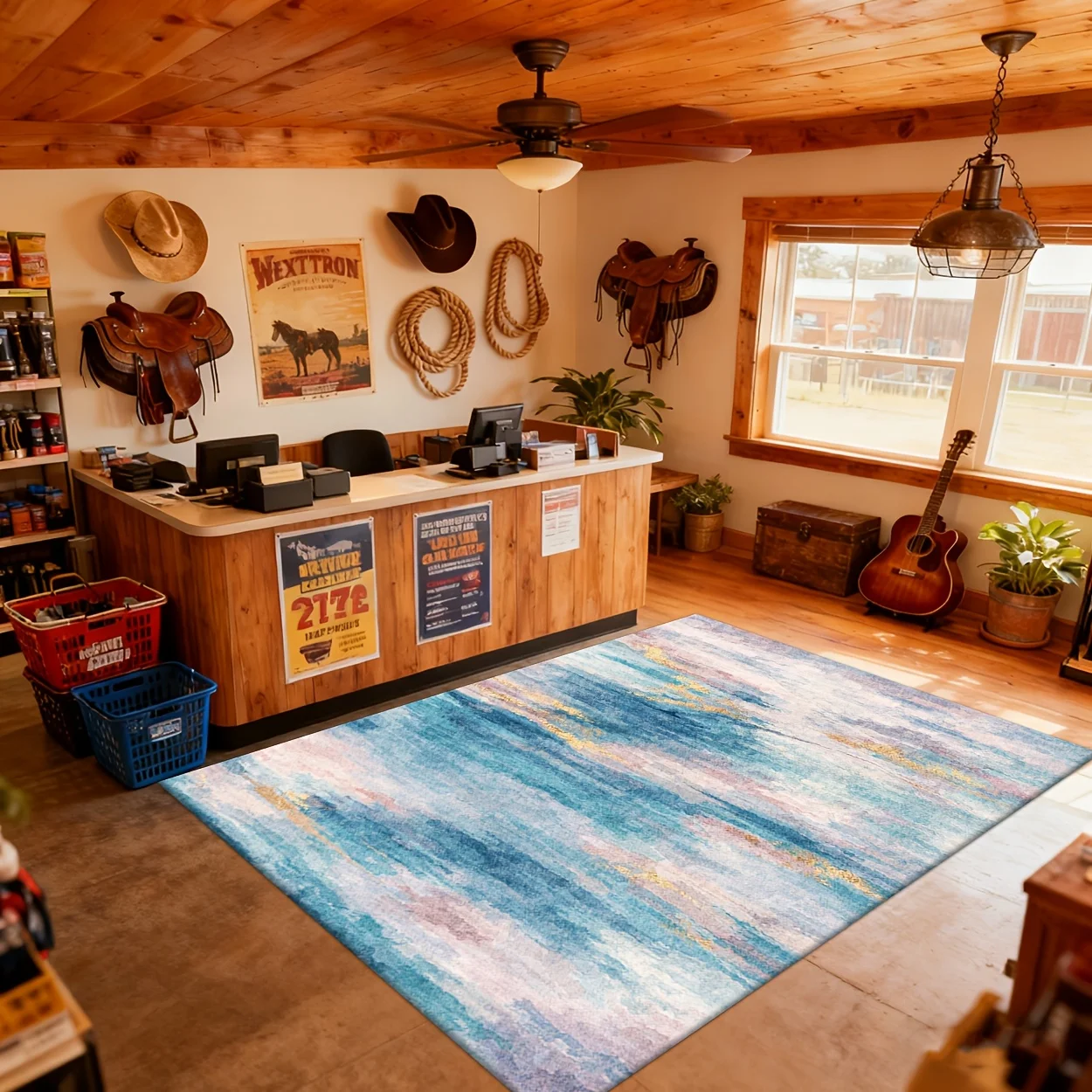 Contemporary Area Rug Vibrant Tone Ground Covering For Dining Room Entryway Housewarming Gift Present