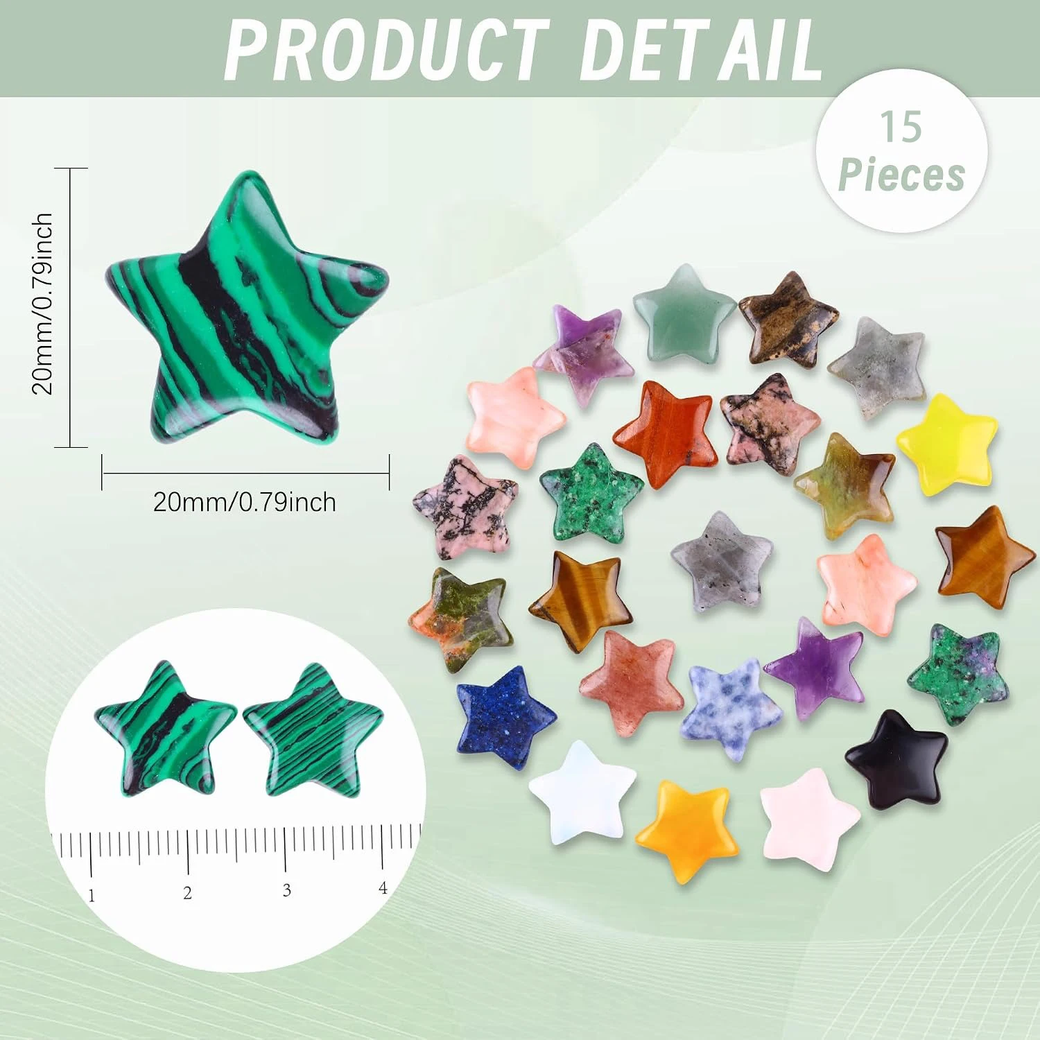 15PCS Star Shaped Crystal Stones Mini Star Worry Stone Polished Pocket Palm Mini Gemstones Holiday Present Meditation