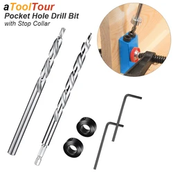 Twist Step Drill Bit With Stoper Locator For Kreg Jig Guide Manual Pocket Pilot Hole Depth Stop Collar 1/4 Hex Round Woodworking