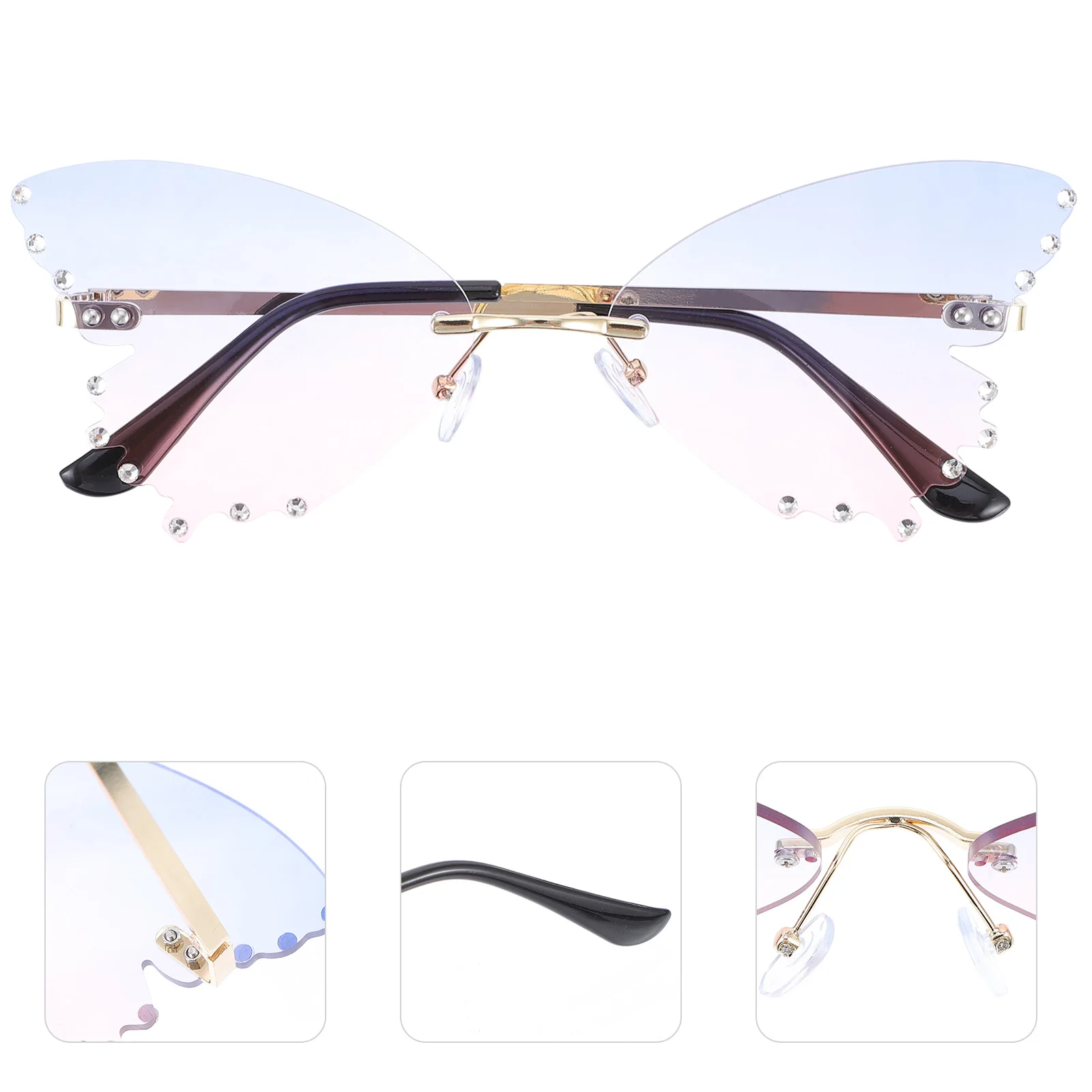 

Butterfly Fashion Sunglasses Decorative Rimless Eyeglasses Comfortable Wear Long Lasting Use UV Protection