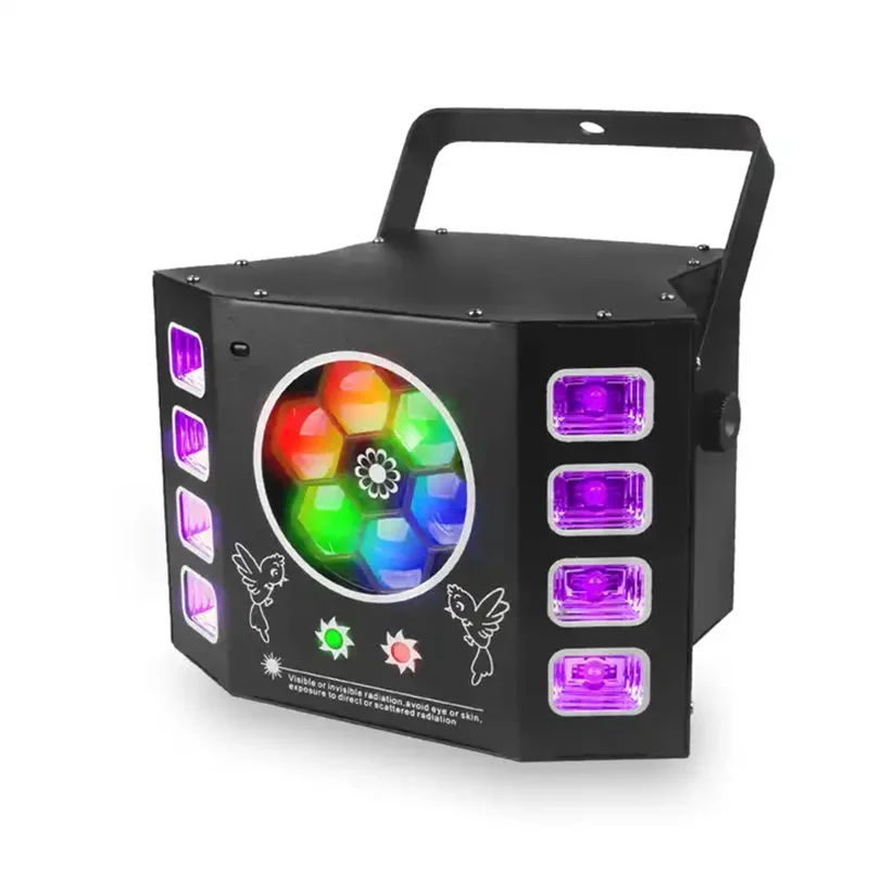 DJ Effect Remote Control 4in1 UV Strobe Laser Pattern Bee-Eyes Effect DMX512 LED Light Disco party club bar Stage event show