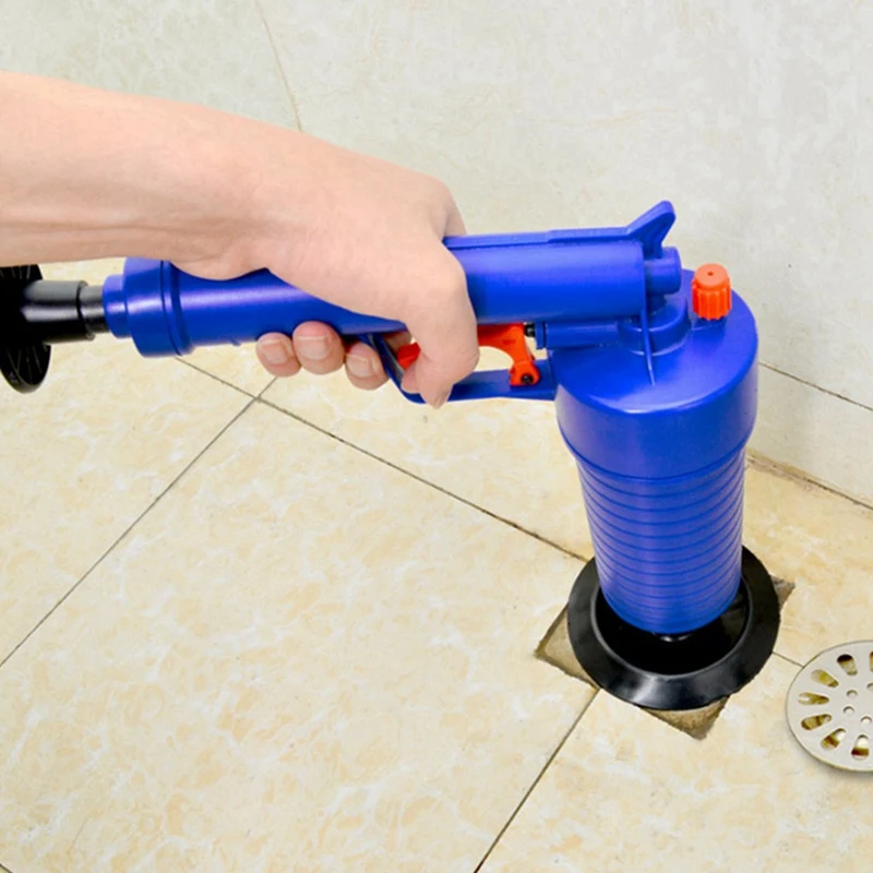 Plastic Drain Clog Remover With 4 Suction Cups, High Pressure Exhaust, Bathroom, Kitchen, Clogged Pipe Tub Cleaning Blue