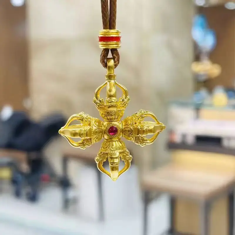 

Women's 24K Gold AU999 Cross Vajra Pendant | Hammered-textured with silver detailing, ethnic charm for cultural trips