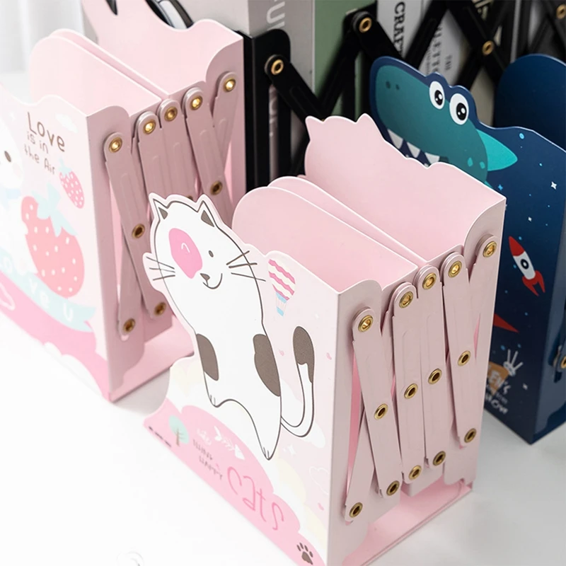 Cartoon Expandable Metal Bookends Adjustable Book Ends Heavy Duty Book Holder Desktop Book Stand Non-Skid Desk Organizer For Kid