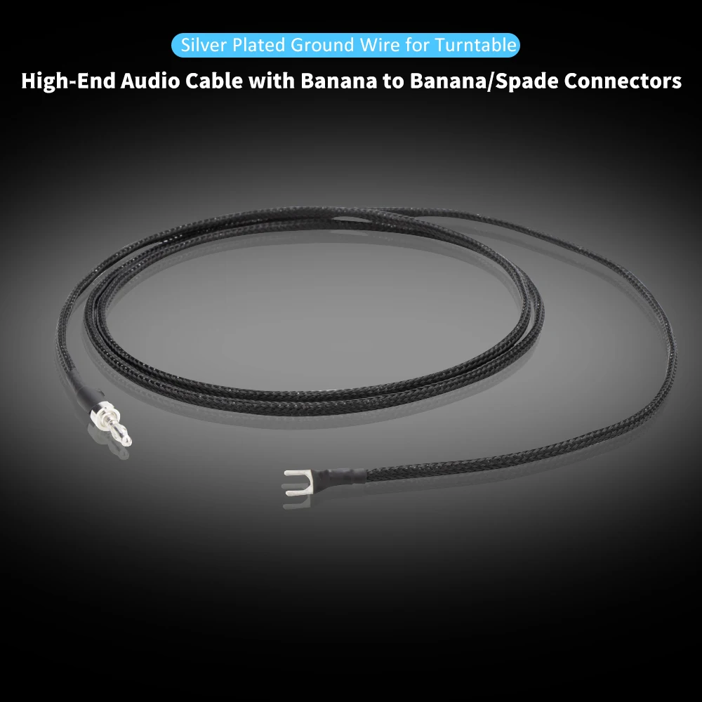 Hi-End Silver Plated Copper LP Vinyl Phono Amplifier Ground Wire with Y Spade Plug/Lantern Type Banana Plug HiFi Bridge Cable