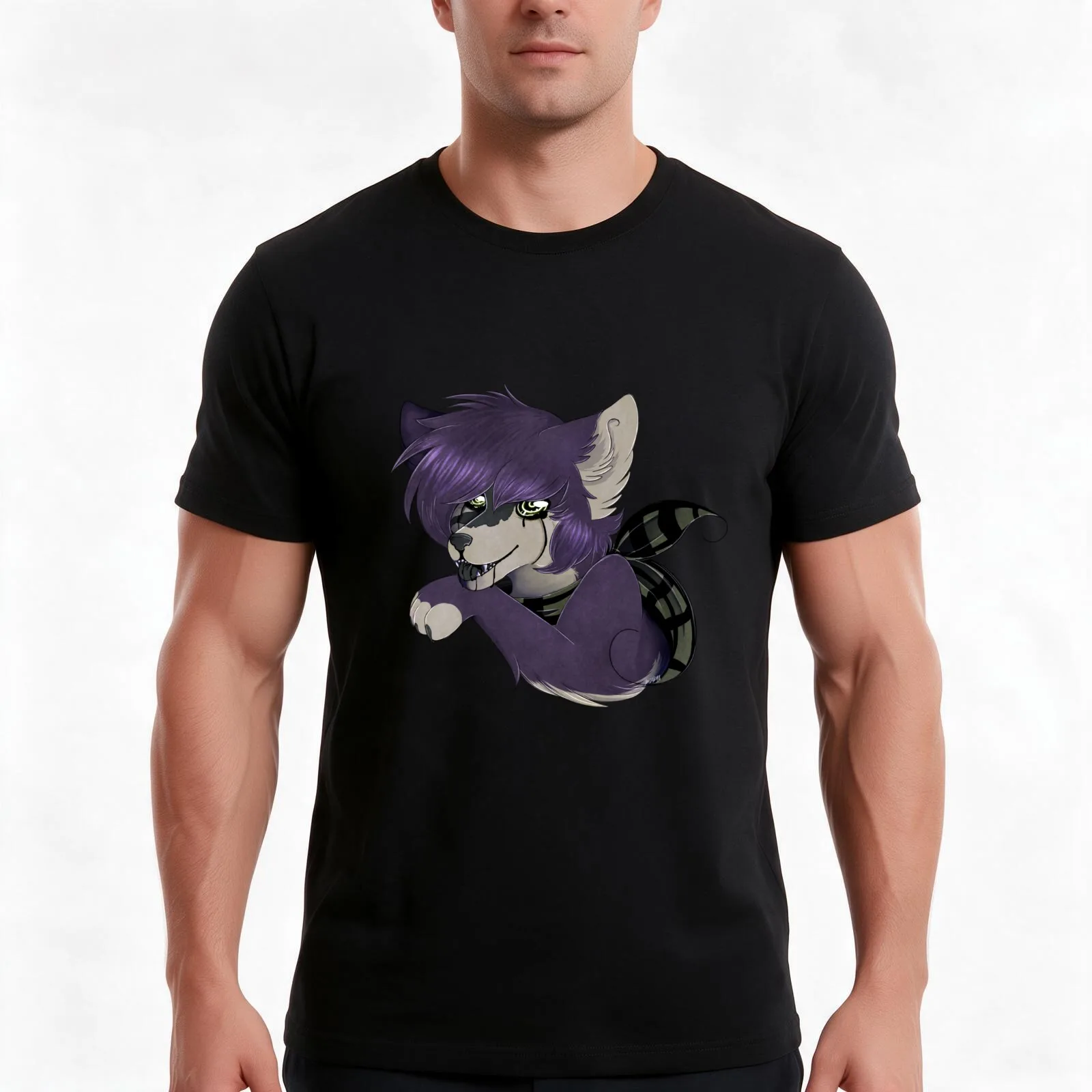 Smirking purple wolf with running eyes T-Shirt Summer Casual Cotton Tee Oversized Streetwear Tops Vintage Graphic Print