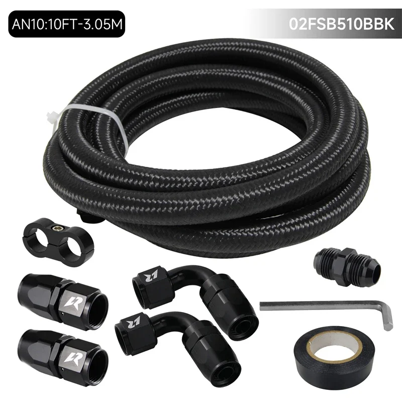 ユニバーサル-10ft-305-メートル-an10-ナイロン-ステンレス鋼編組オイル燃料ライン-an10-ホースエンドフィッティングキットブラック-シルバーゴルフ-mk7