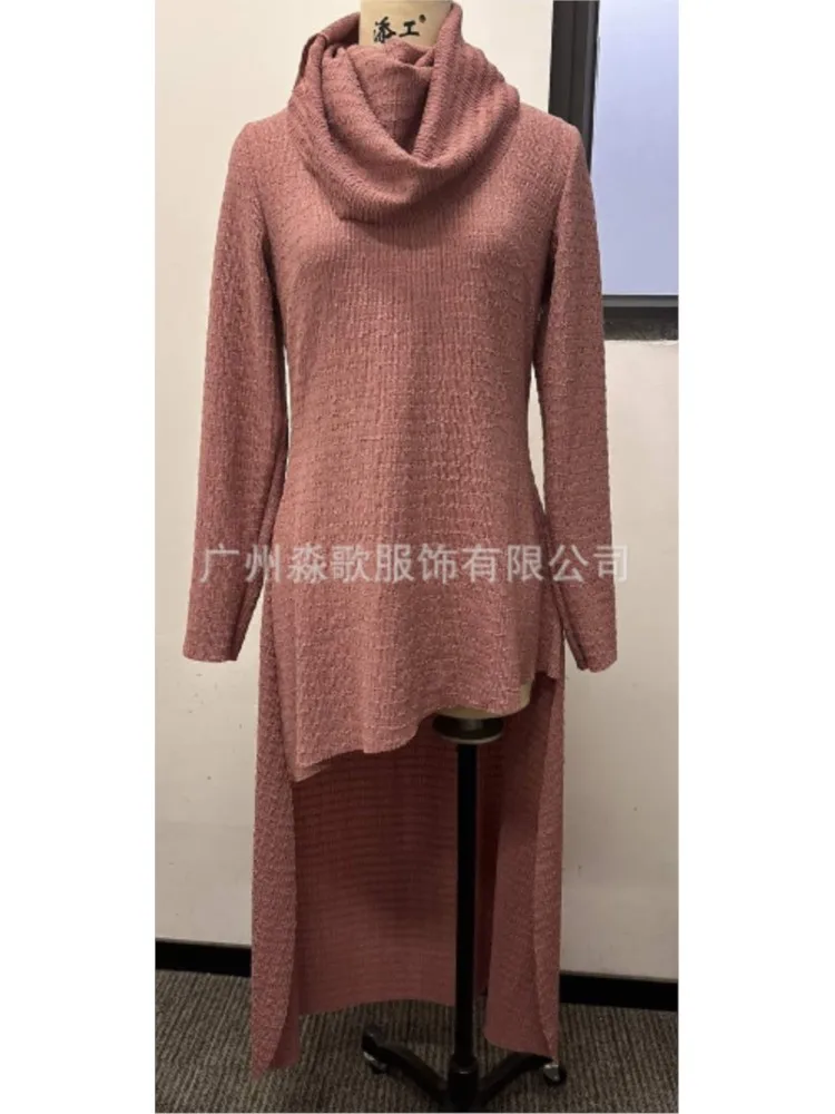 Elegance Heaps Collar Loose Dress For Woman Fashion Irregular Hem Long Sleeves Casual Dresses Spring Autumn Lady Solid Vestidos - Image 6