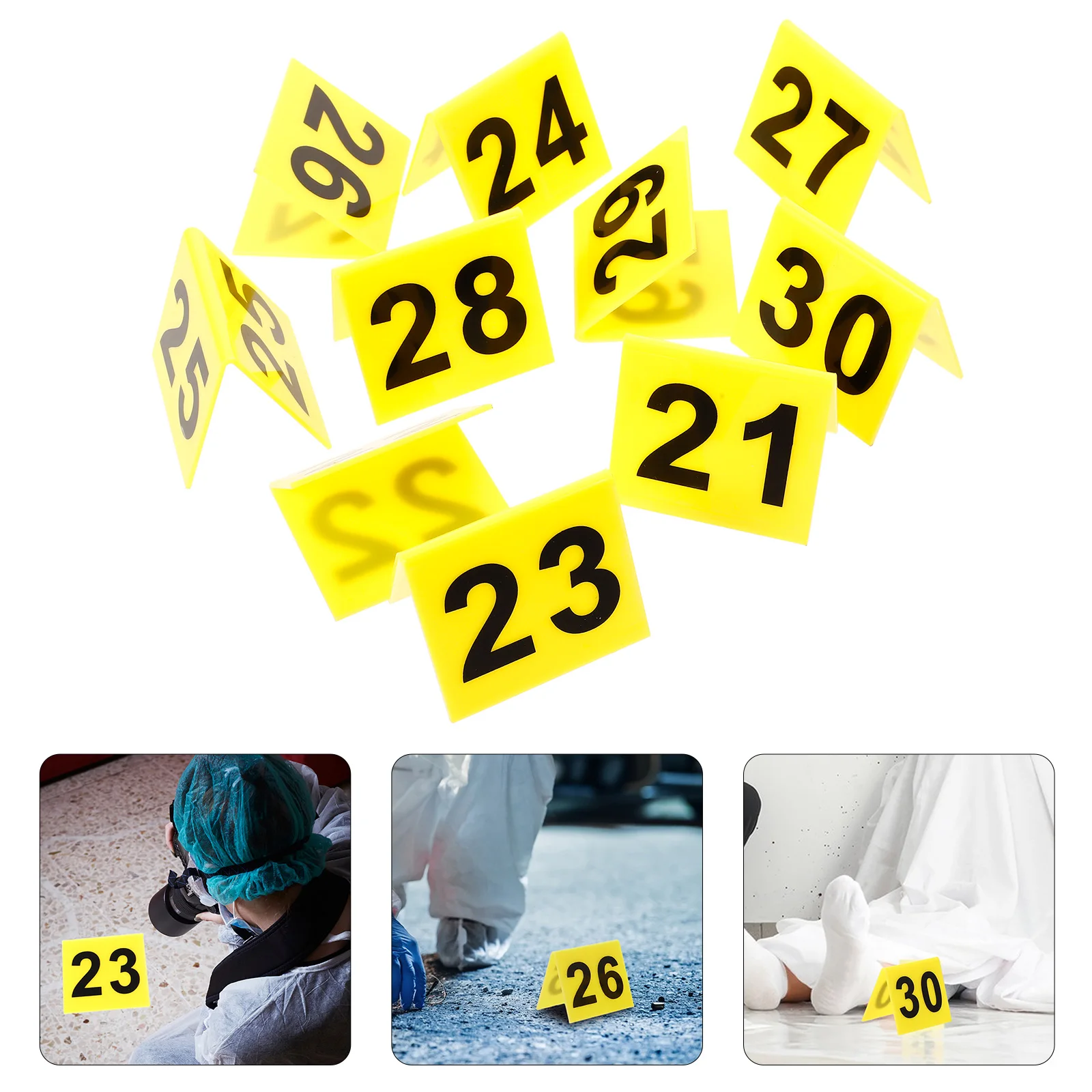 

10 pcs Evidence Markers Crime Scene Decorations Acrylic Table Number Sign Triangle Number Marker For Theme -30 Bright