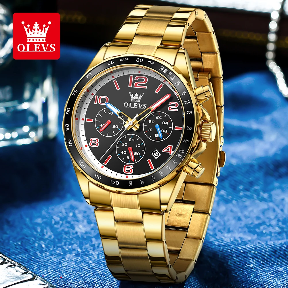 OLEVS Quartz Watch for Men Luxury Stainless Steel Waterproof Luminous Chronograph Digital Dial Men's Wristwatches Exclusive New