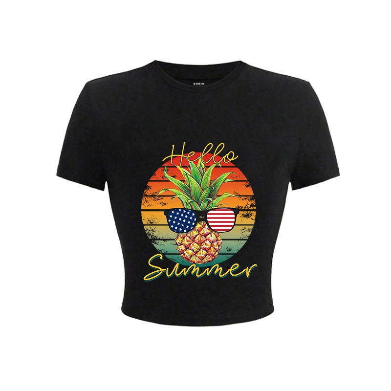 women clothing New Sports Daily commute fashion casual hoodie Love Pineapple print T-shirt o collar street wear plus size