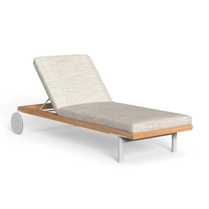 

Garden Poolside Daybed Outdoor Patio Teak with wheel Frame Sun Bed Lounge Chair
