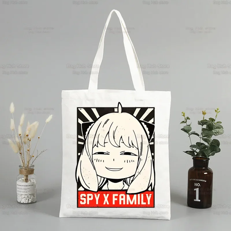 Japanese Anime Spy X Family Anya Funny Shopping Bag Graphic Tote Harajuku Women Canvas Shoulder Bag