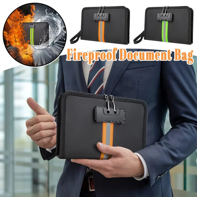 

Fireproof Document Bag with Lock Waterproof Zipper Portable Cash Wallet Paper Insurance Bag for Fire And Water Protection