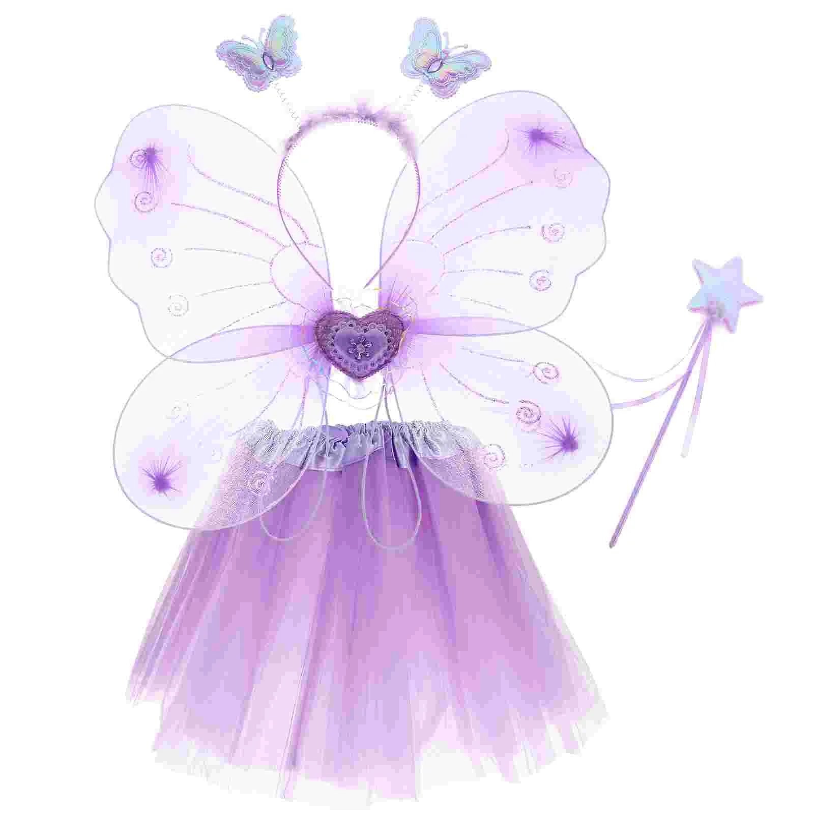 Butterfly Wings Four Piece Set Fairy Costume Girl' Party Supplies Cosplay Headband Performing Fabric Stockings