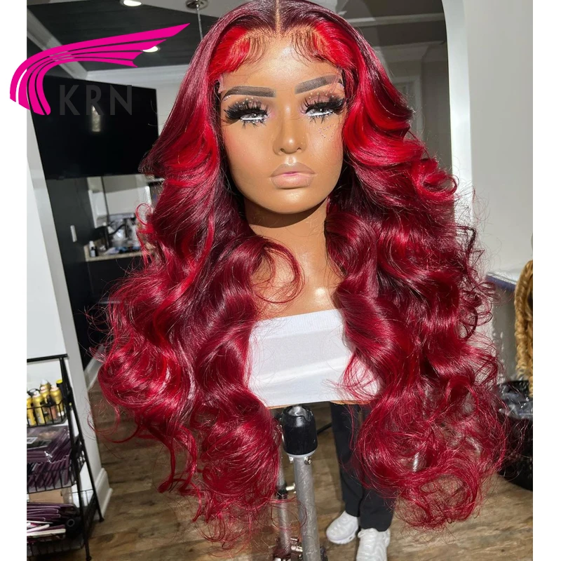 KRN Omber Color Red Wavy Brazilian Human Hair Wigs Pre Plucked 13x4 Lace Front Wig For Women Remy Hair 5x5 Closure Wig Glueless