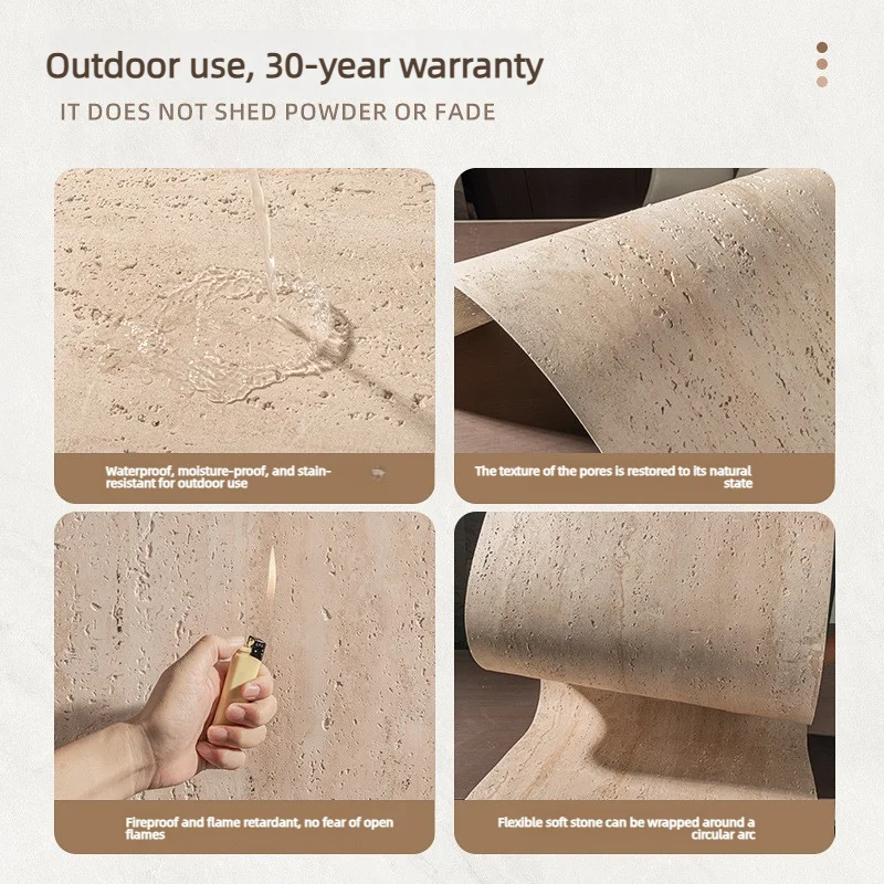3D Travertine Faux Stone Self Adhesive Wallpaper 2mm Thick Peel and Stick Wall Panels for Living Room Bedroom Home Wall Decor