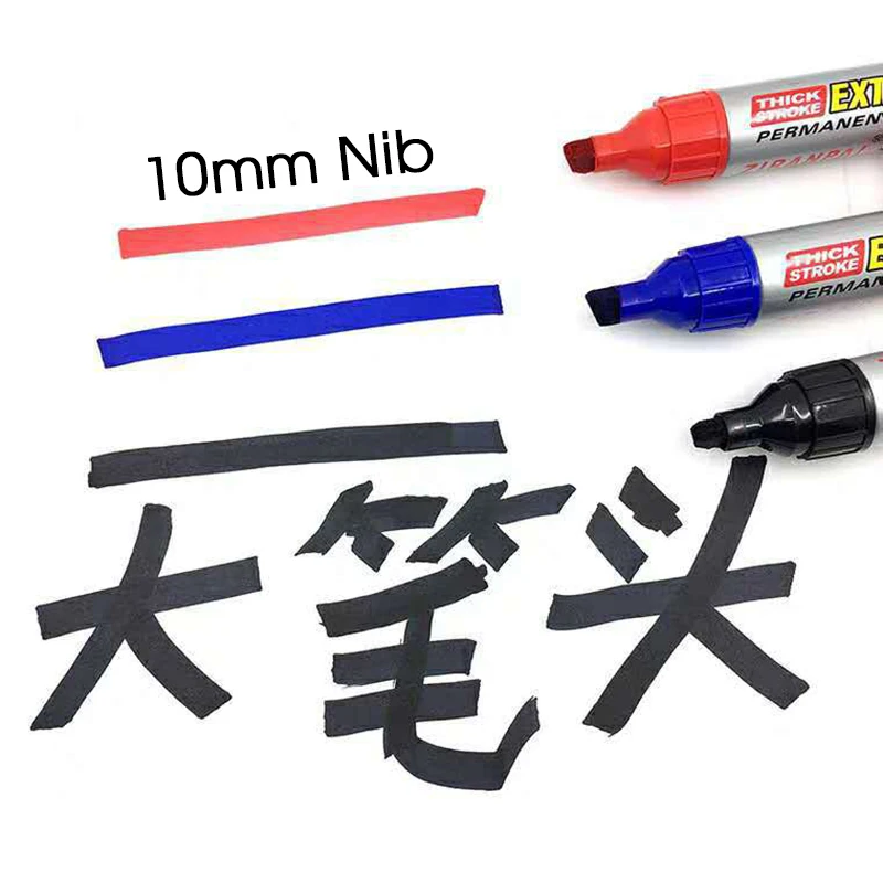 3 Color Large-Capacity Marker 10mm Nib Oil-Based Big-Ended Marker Pen Refillable Waterproof Non-Erasable