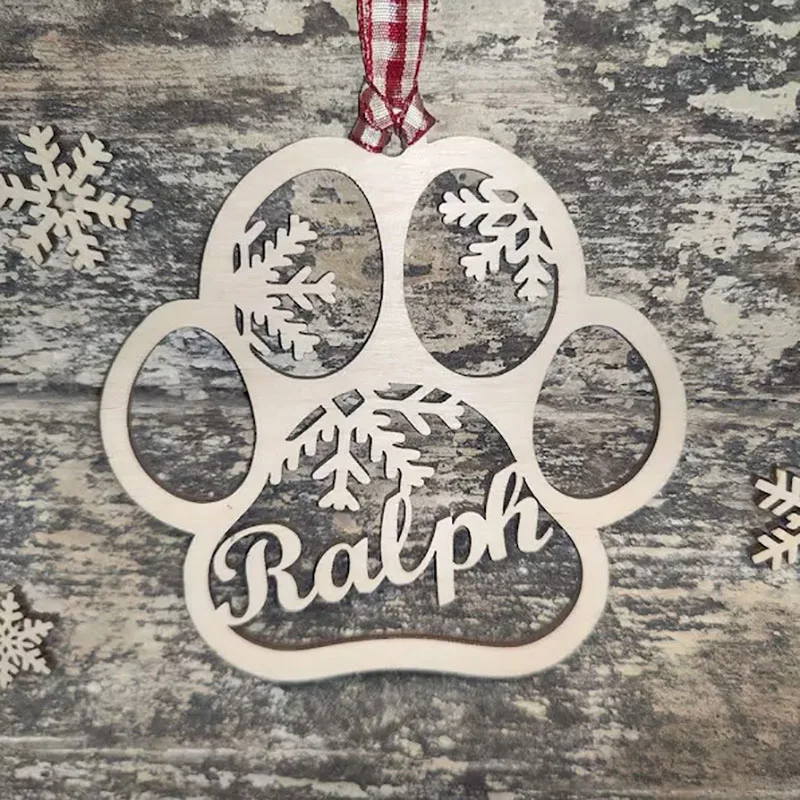 Vintage Christmas Cat Paw Ornament Personalized Different Name Wooden Paw Ornament Custom Name Hanging Pendants New Year Gift