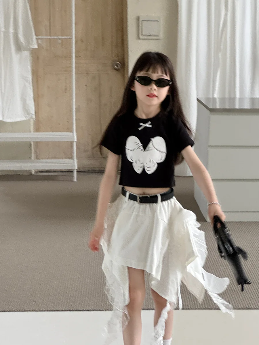 2026 Fashion Princess Style Girls American Street Skirt Kids Lace Patch Irregular Hippie Hot Short Skirt